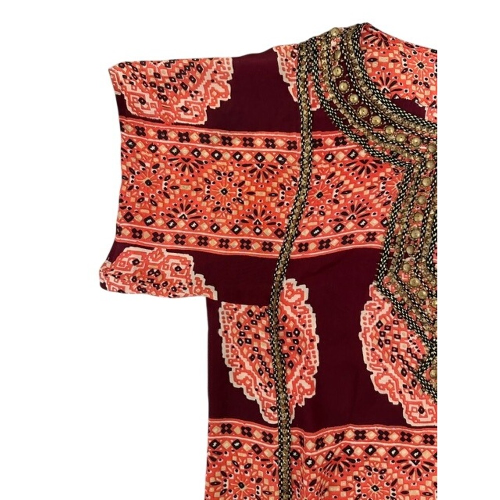 Calypso St Barth Silk Medallion Tunic Dress Orange Burgundy Studded Boho Medium - Picture 6 of 11